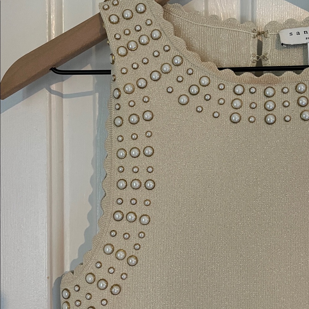 Sandro | Ariane Faux Pearl-Embellished Knitted Dress Gold Metallic Size 38/6 - Picture 7 of 15
